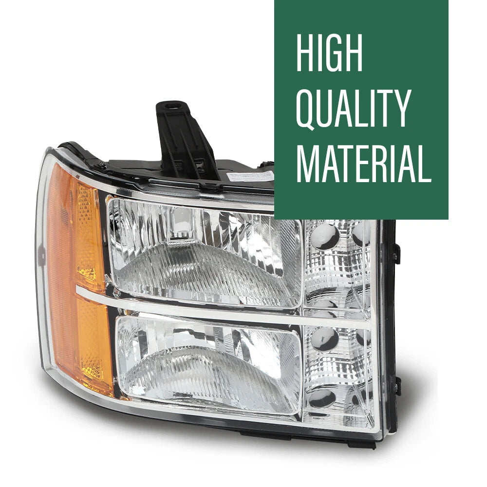 Amber Corner Chrome Headlights for GMC Sierra 1500 2500HD 3500HD (2007–2014)