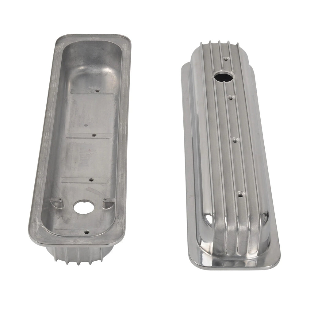 Polished Finned Aluminum Tall Valve Cover for Small Block Chevy 327 350 400 (1958–1986)