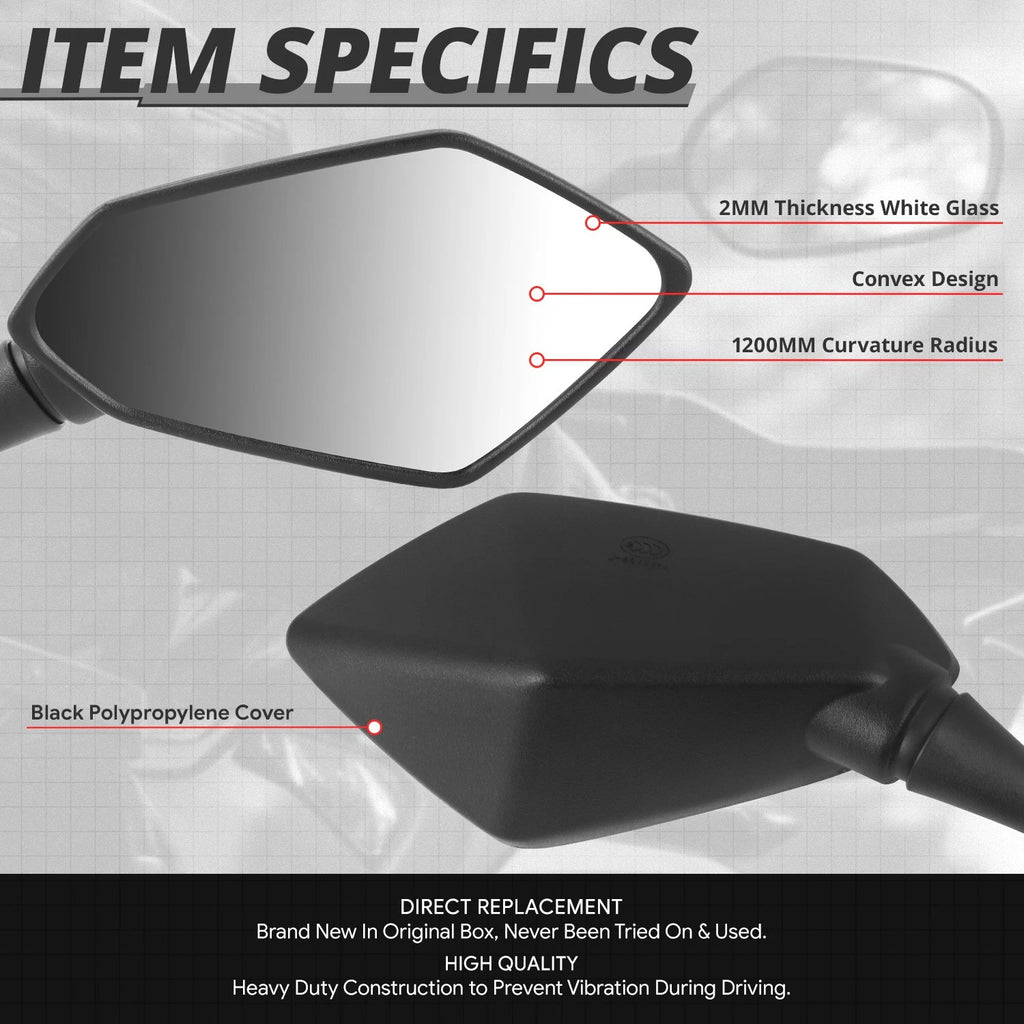 Universal ATV Rectangular Convex Side View Mirrors (Handlebar Mount)
