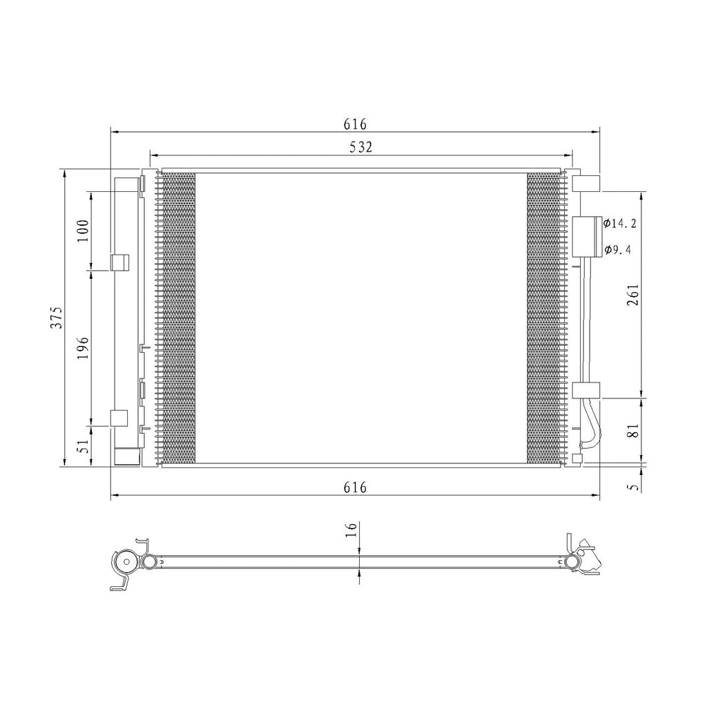 Replacement A/C Condenser For 2014-2016 Hyundai Accent Hatchback