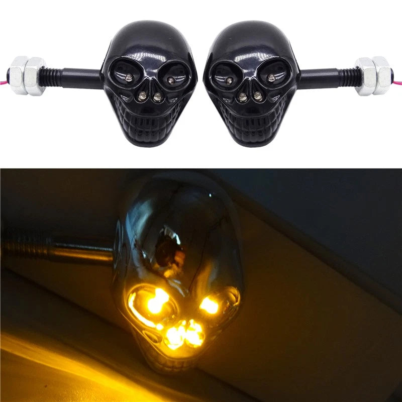 2X LED Turn Signal Skull Indicators for Motorcycle (12V)