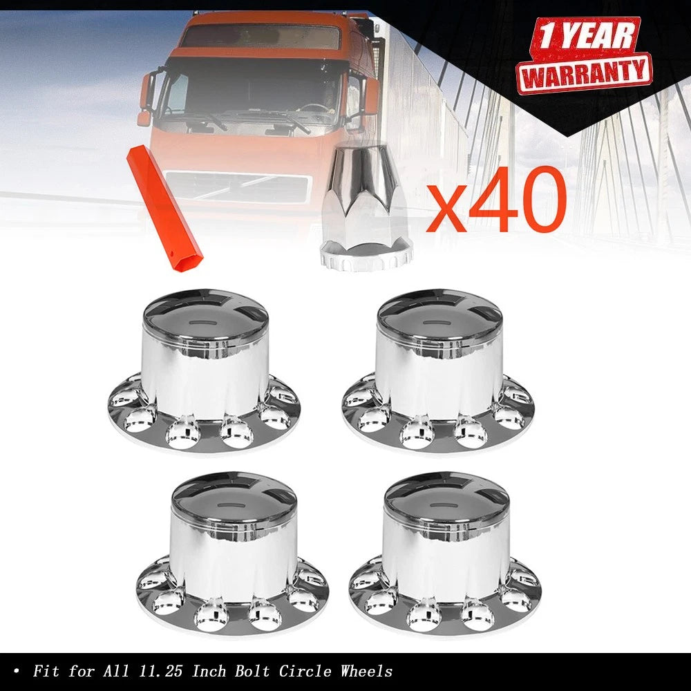 Set of 4 Chrome Hub Covers for Semi Wheel Axles (33mm)