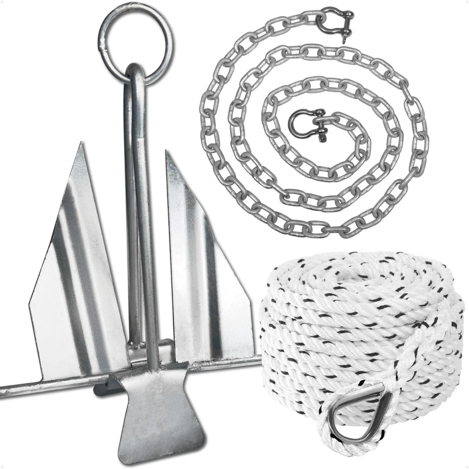 12 Lb Fluke Boat Anchor Kit with Chain & Rope for Boats