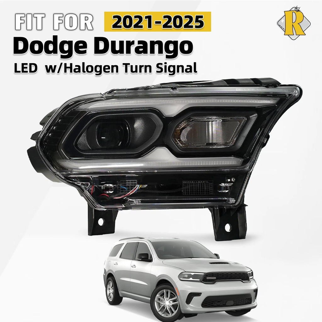 LED Headlight for Dodge Durango (2021–2024) - Black w/ Halogen Turn Signal