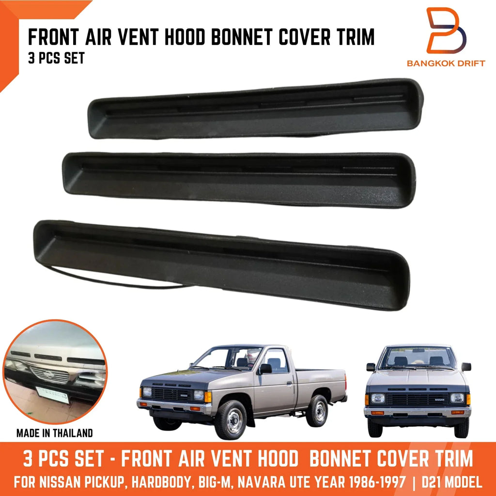Black Bonnet Hood Vent Grille Inserts for Nissan Navara D21 (1986-1997)