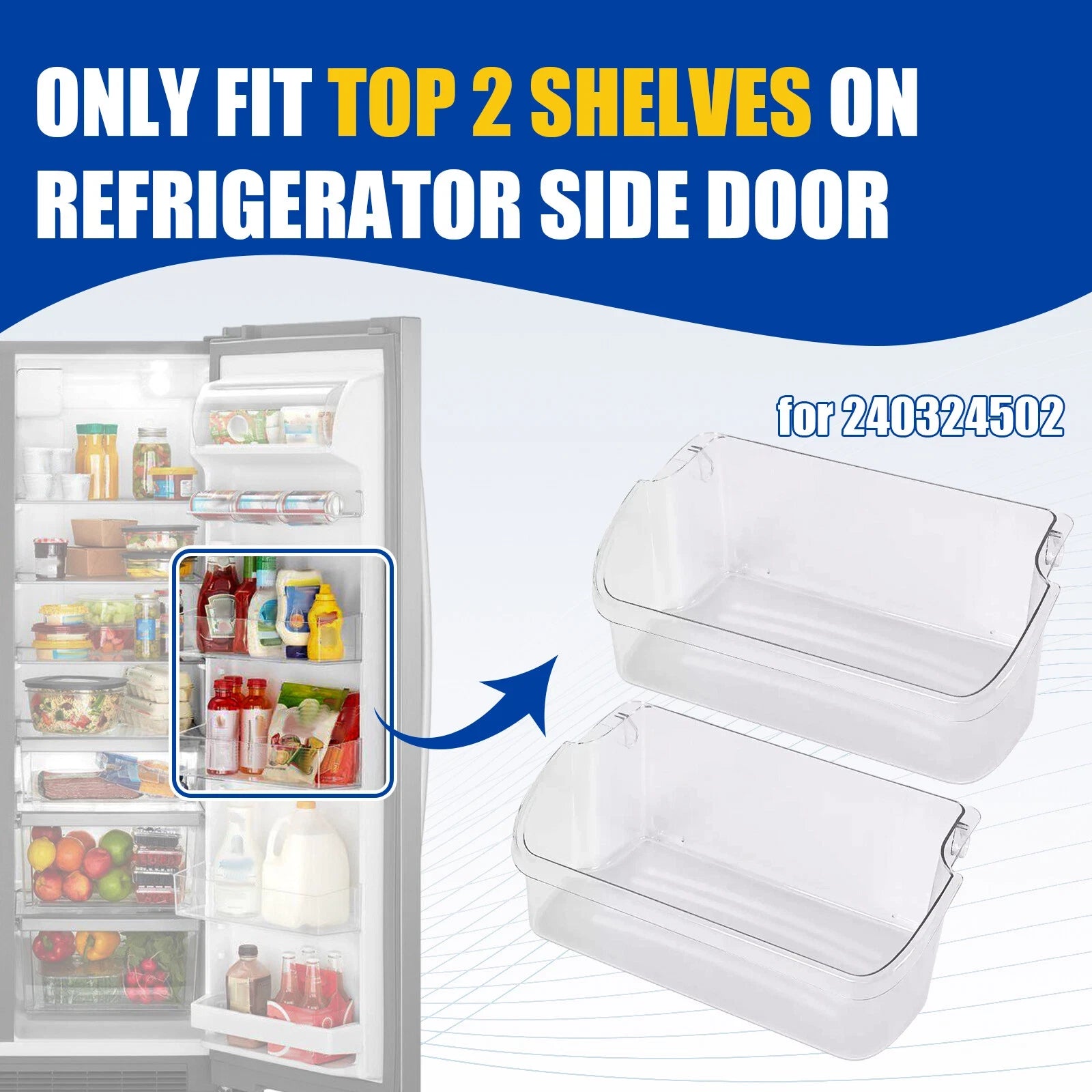 2 Pack Clear Refrigerator Door Bin Shelf for Frigidaire Kenmore