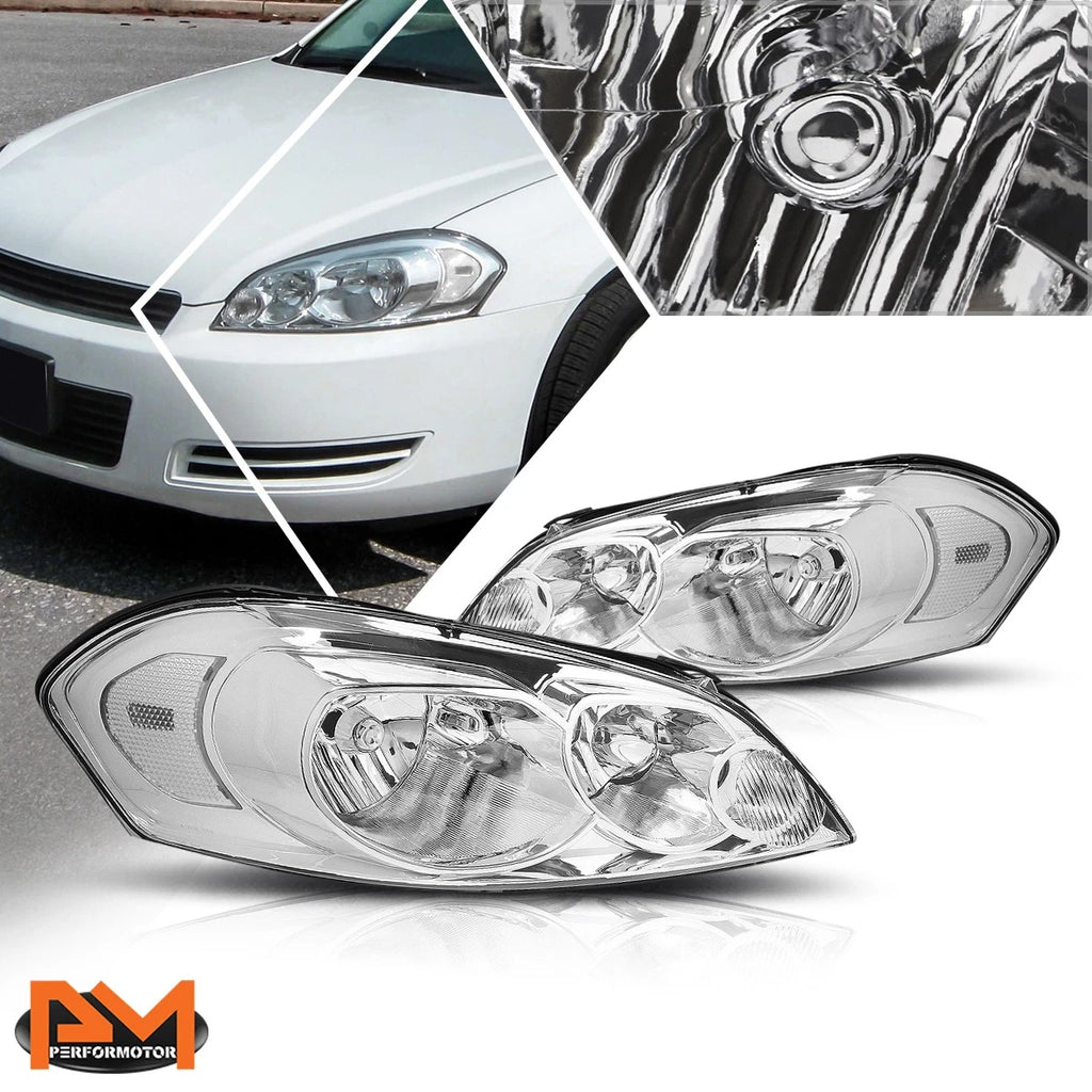 Chrome Housing Clear Corner Signal Headlight Lamps Pair for Chevy Impala (2006–2016)