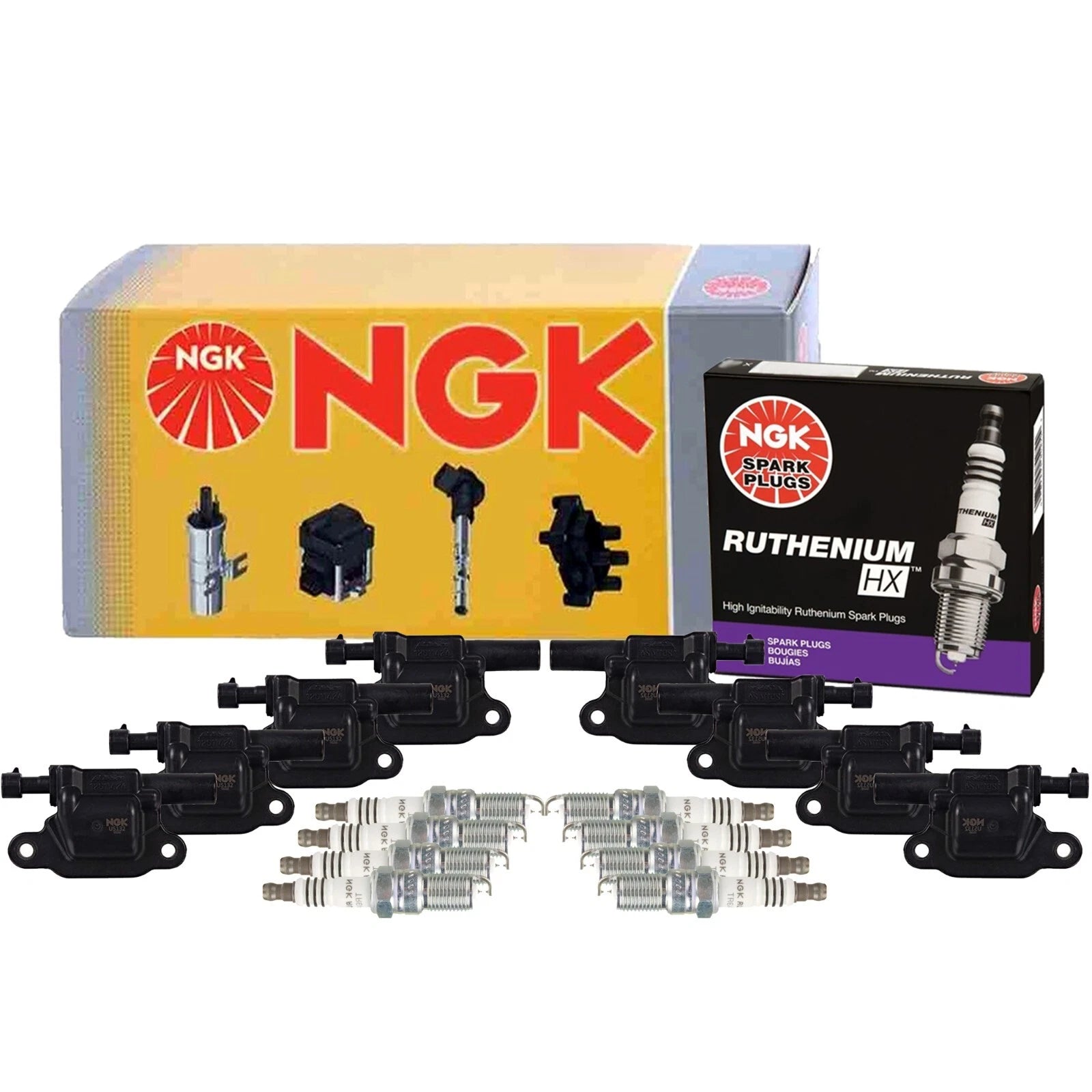 Set of 8 NGK COP Ignition Coils & Ruthenium HX Spark Plugs for Chevy Corvette
