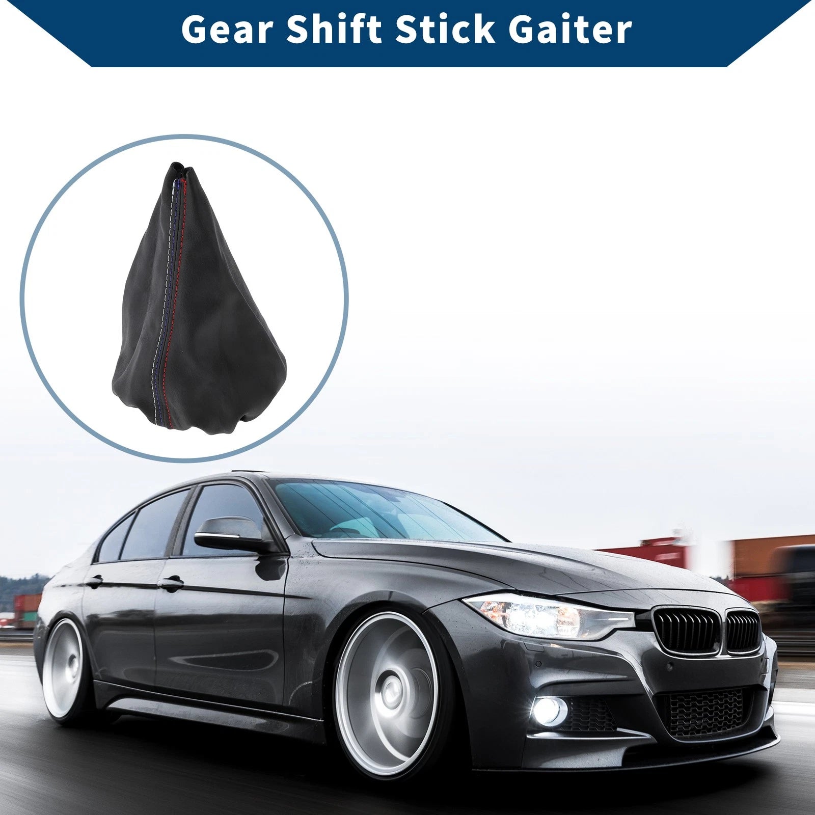 Gear Shift Stick Gaiter for BMW E30 (1982–1994) - Black Leather, 3 Color Lines