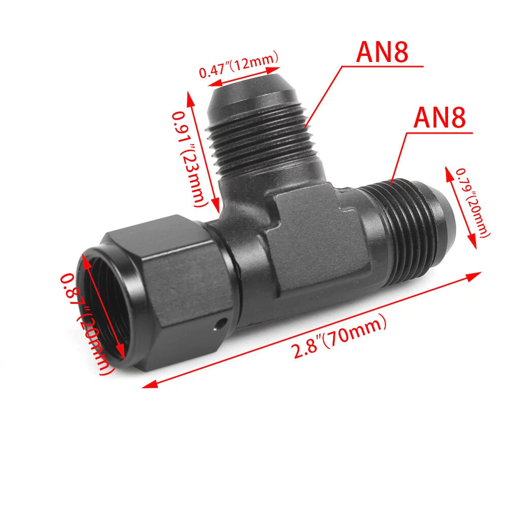 3-Way Tee Fitting Adapter for AN4 AN6 AN8 AN10 AN12 (Black)