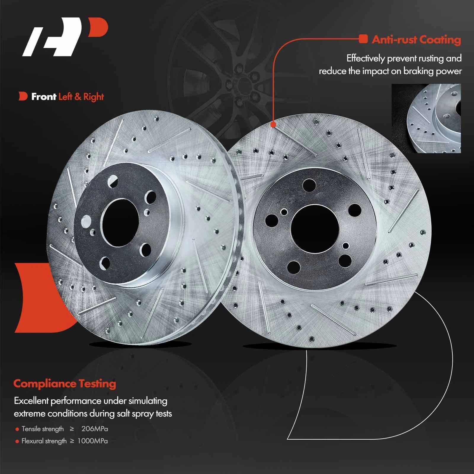 Front & Rear Drilled Brake Rotors & Ceramic Pads for Brake Drums