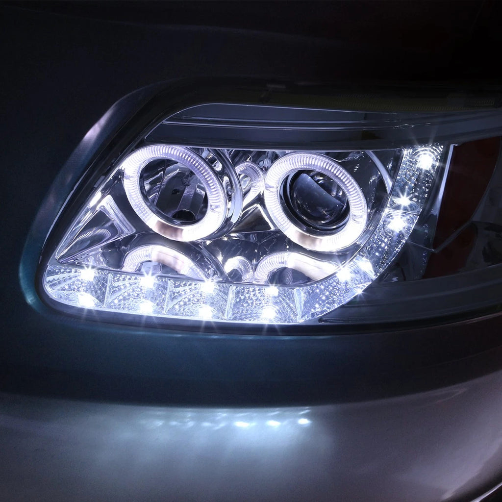 Halo Rings LED DRL for Ford F150 (1997–2003) Chrome Amber Projector Headlights