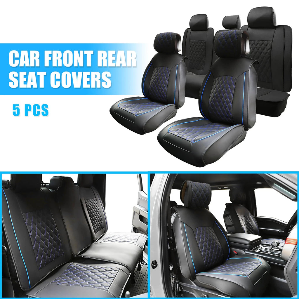 Set of 5 Front Rear Seat Covers for Ford F-150  Black Blue