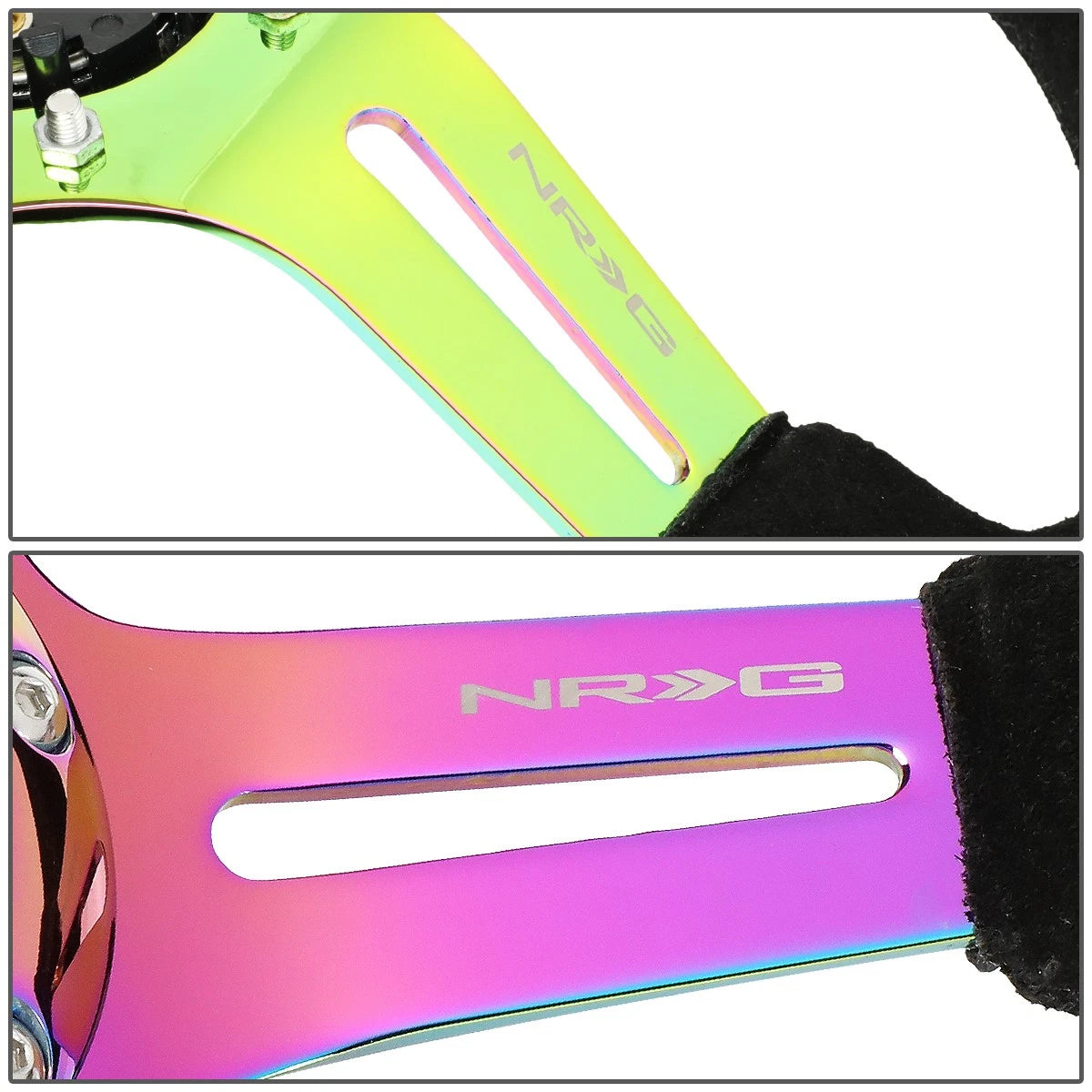 NRG 35cm 3" Deep Neo Chrome Suede Steering Wheel for Universal Fit (N/A)