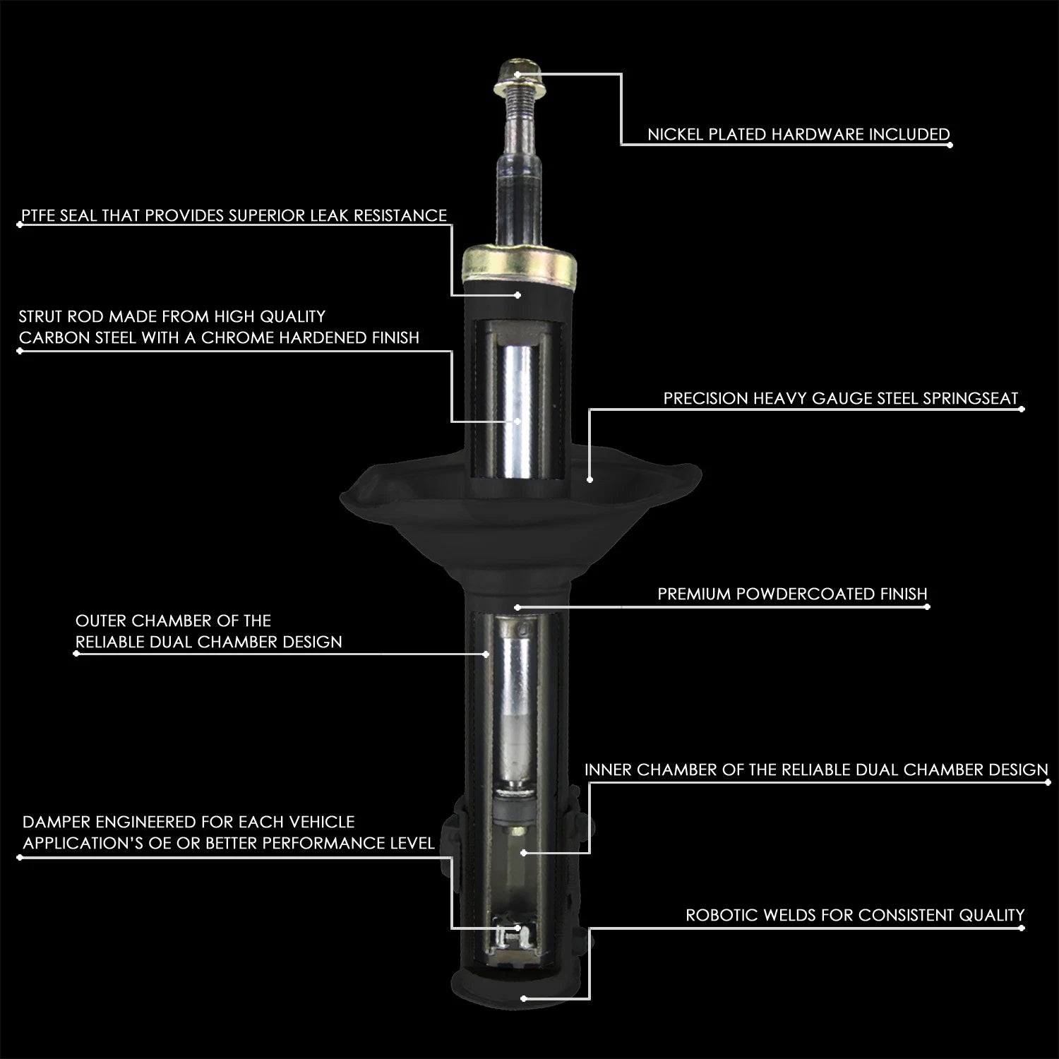 Rear Shock Absorbers for Hyundai Elantra (2007–2010) Matte Powder-Coated