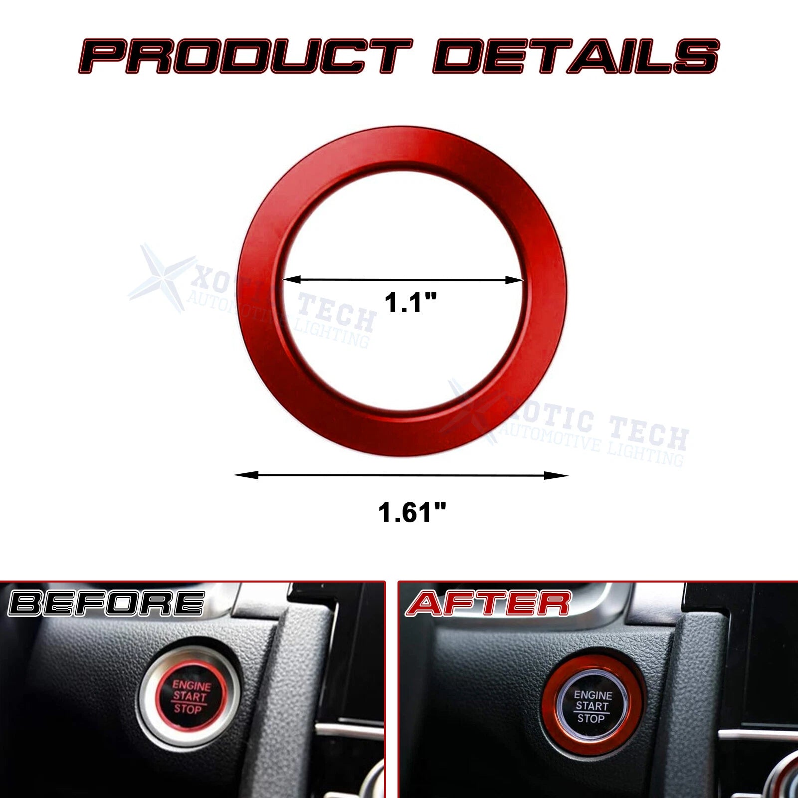 Engine Start Push Button Ring Cover for Honda Civic/Accord (2016-2022)