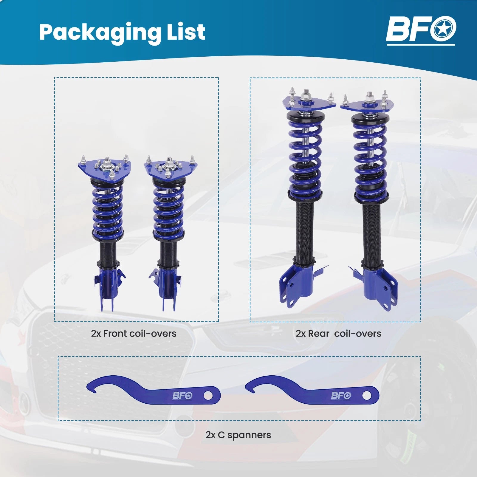 BFO Adjustable Coilover Lowering Kit for Subaru Impreza WRX (2000–2007), Forester (2003–2008)