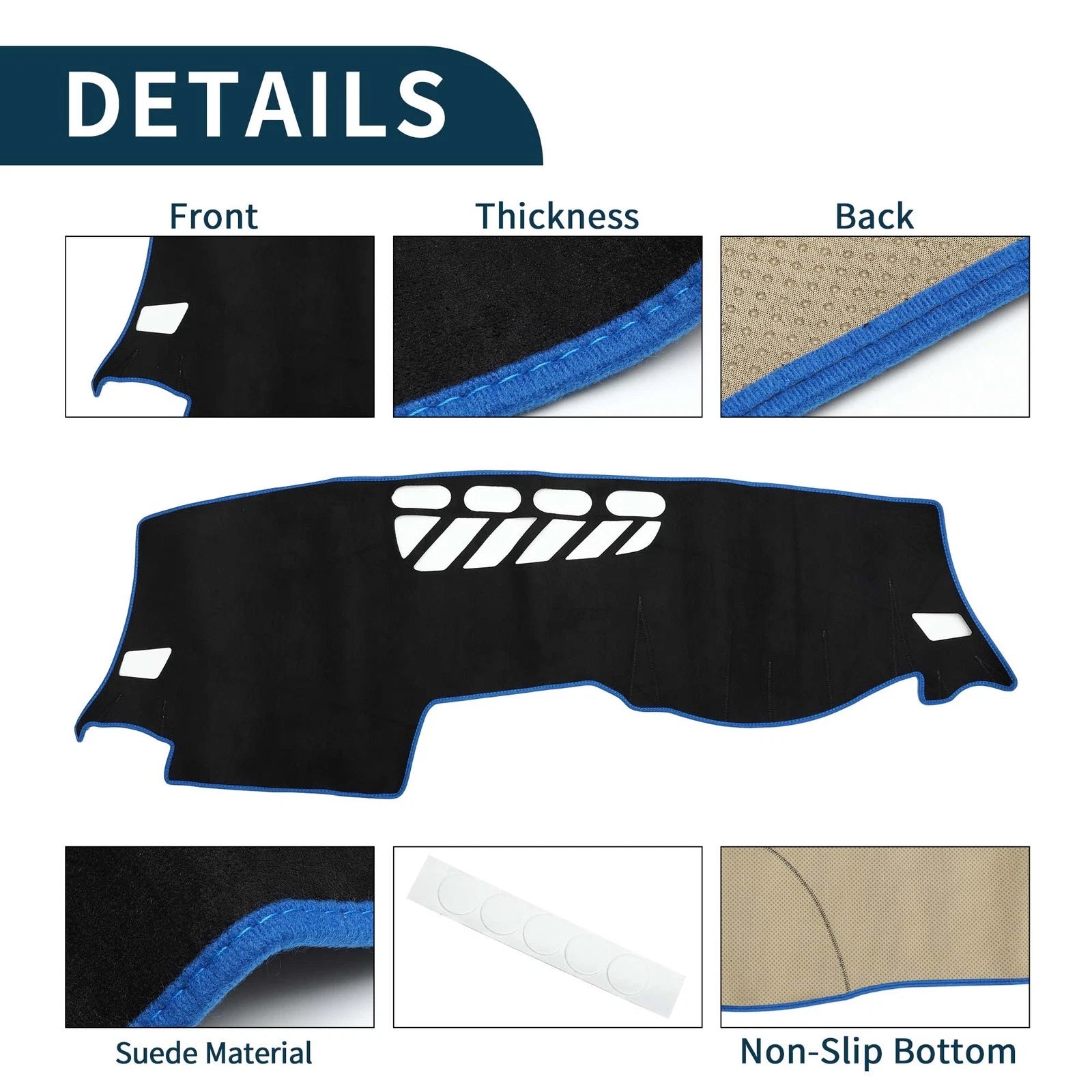 Dashboard Cover Mat for Audi Q2 (2016–2021) Sun Protector Pad Black Blue