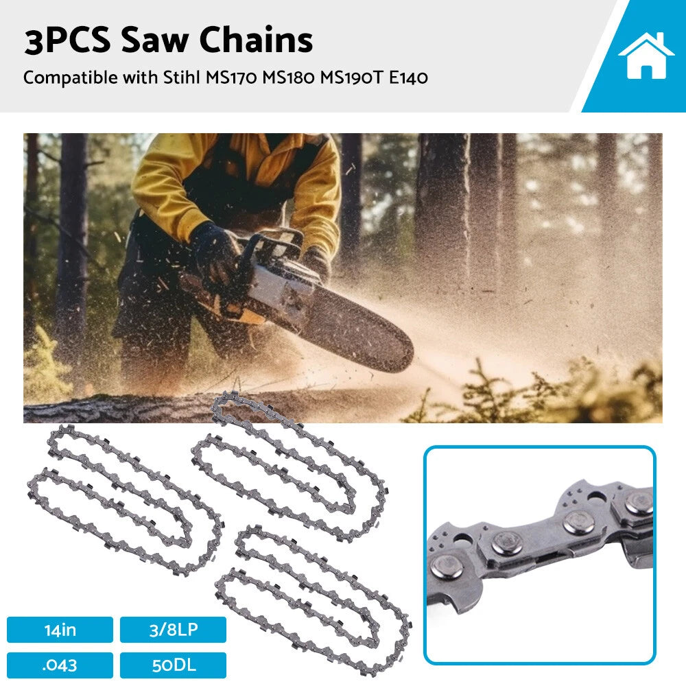 3X Chainsaw Chain 50DL 3/8LP .043 14" for Stihl MS170 MS180 MS190T