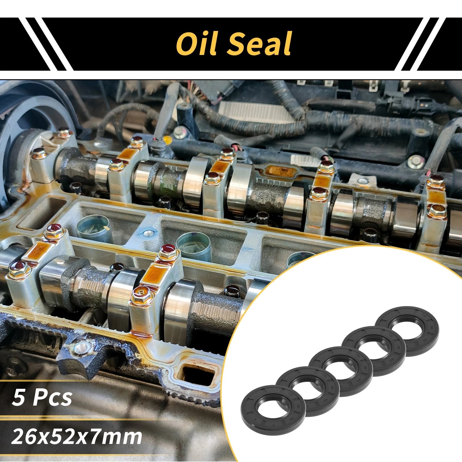 Set of 5 Oil Seal Rotary Shaft Seal NBR Rubber 26x52x7mm