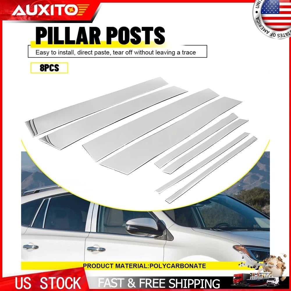 8-Pc Steel Chrome Pillar Post Trim Kit for Toyota RAV4 (2013–2018)