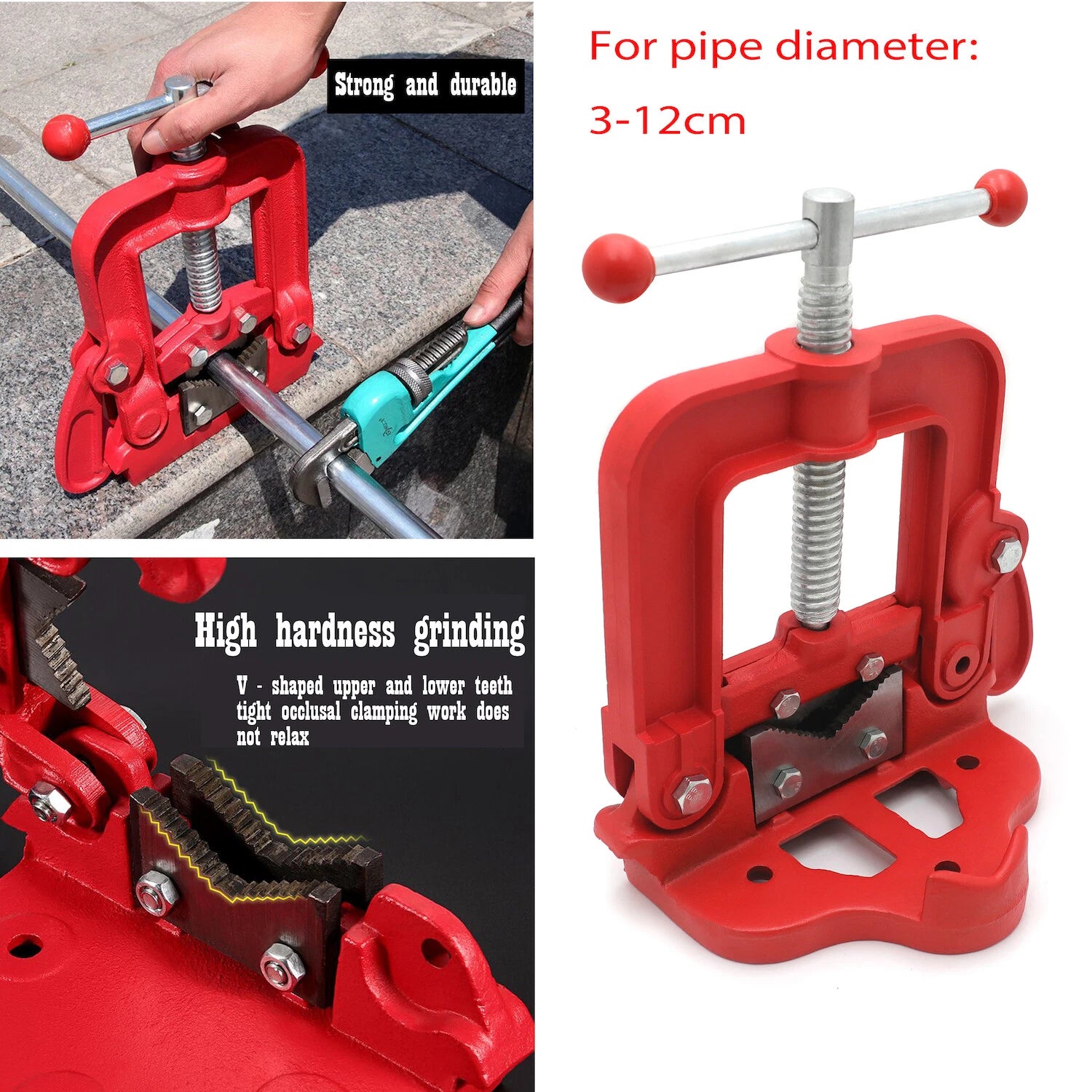 Heavy Duty Cast Iron Hinged Pipe Vise for 3-12cm Tubes