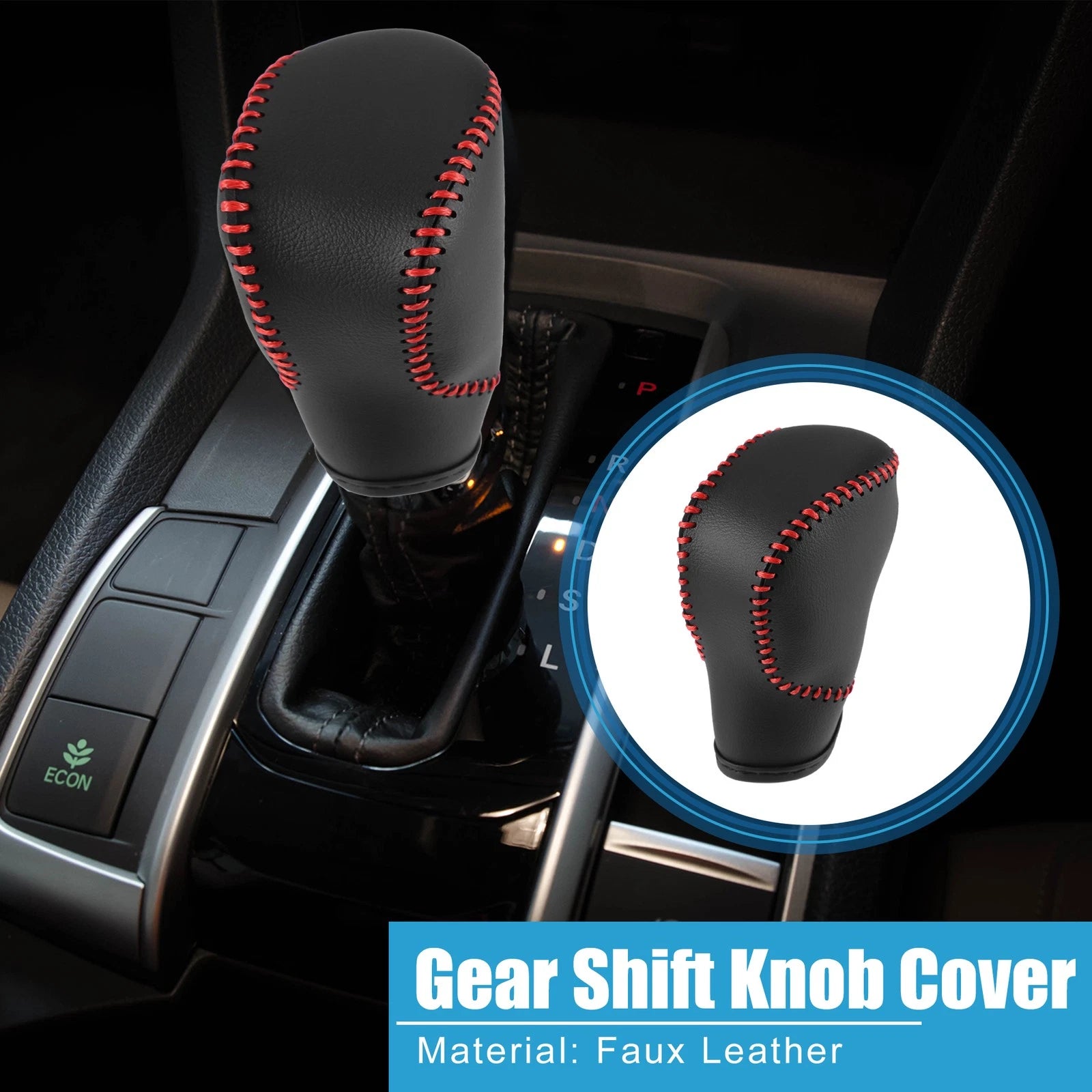 Gear Shift Lever Cover for Honda Civic (2022–2023) Black Faux Leather Red Line