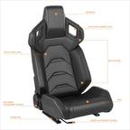 2Pcs Reclinable Racing Seats for Universal Fit (Vinyl Leather, Black Stitching)