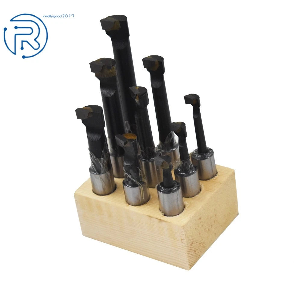 Set of 9 Carbide Tipped Boring Bars for Lathe (1/2" Shank)
