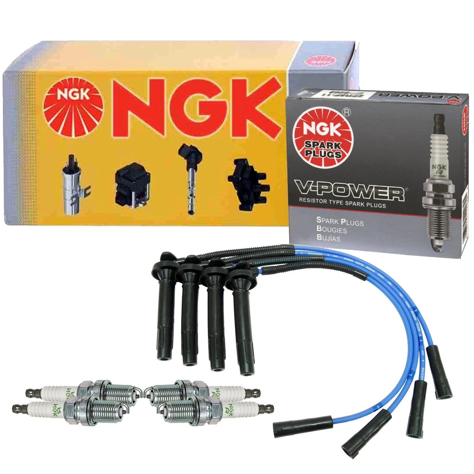 Set of 4 NGK V-Power Spark Plugs for Kia Rio 1.6 L4 (2003–2005)