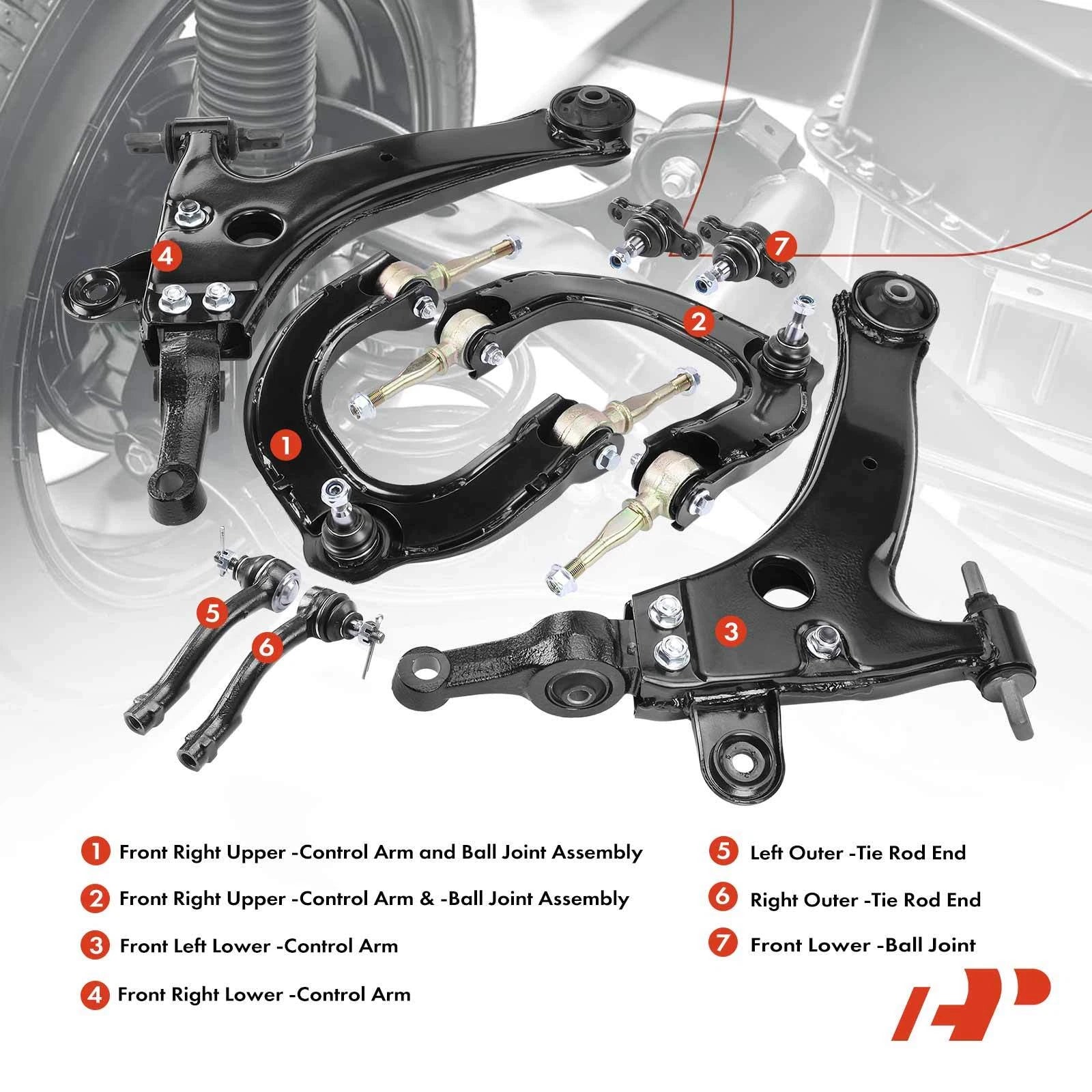 Set of 8 Front Control Arms with Ball Joints & Tie Rod Ends for Hyundai Sonata