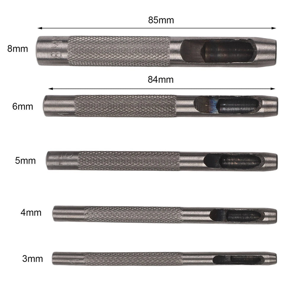 5-Piece Leather Hole Puncher Kit - Steel Hollow Drilling Tools 3-8mm