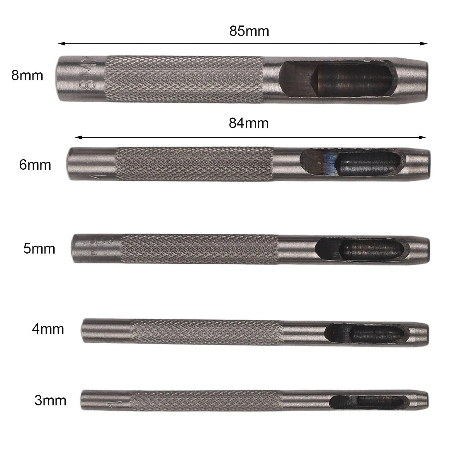 5-Piece Leather Hole Puncher Kit - Steel Hollow Drilling Tools 3-8mm