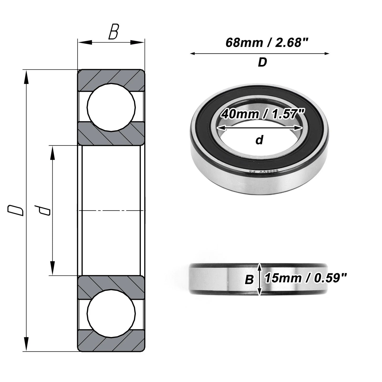 Deep Groove Ball Bearing 40x68x15mm for Scooter Skateboard (6008VV)