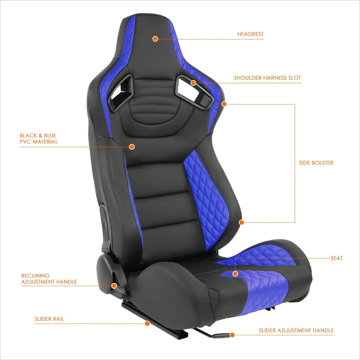 2Pcs Reclinable Racing Seats for Universal Fit (21"W X 22"D X 38"H)