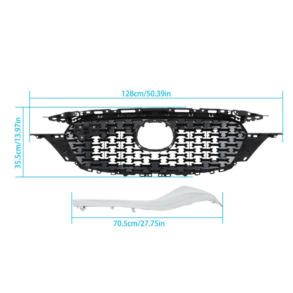 Front Upper Grille for Mazda CX-5 (2022–2023) Glossy Black + Chrome Trim