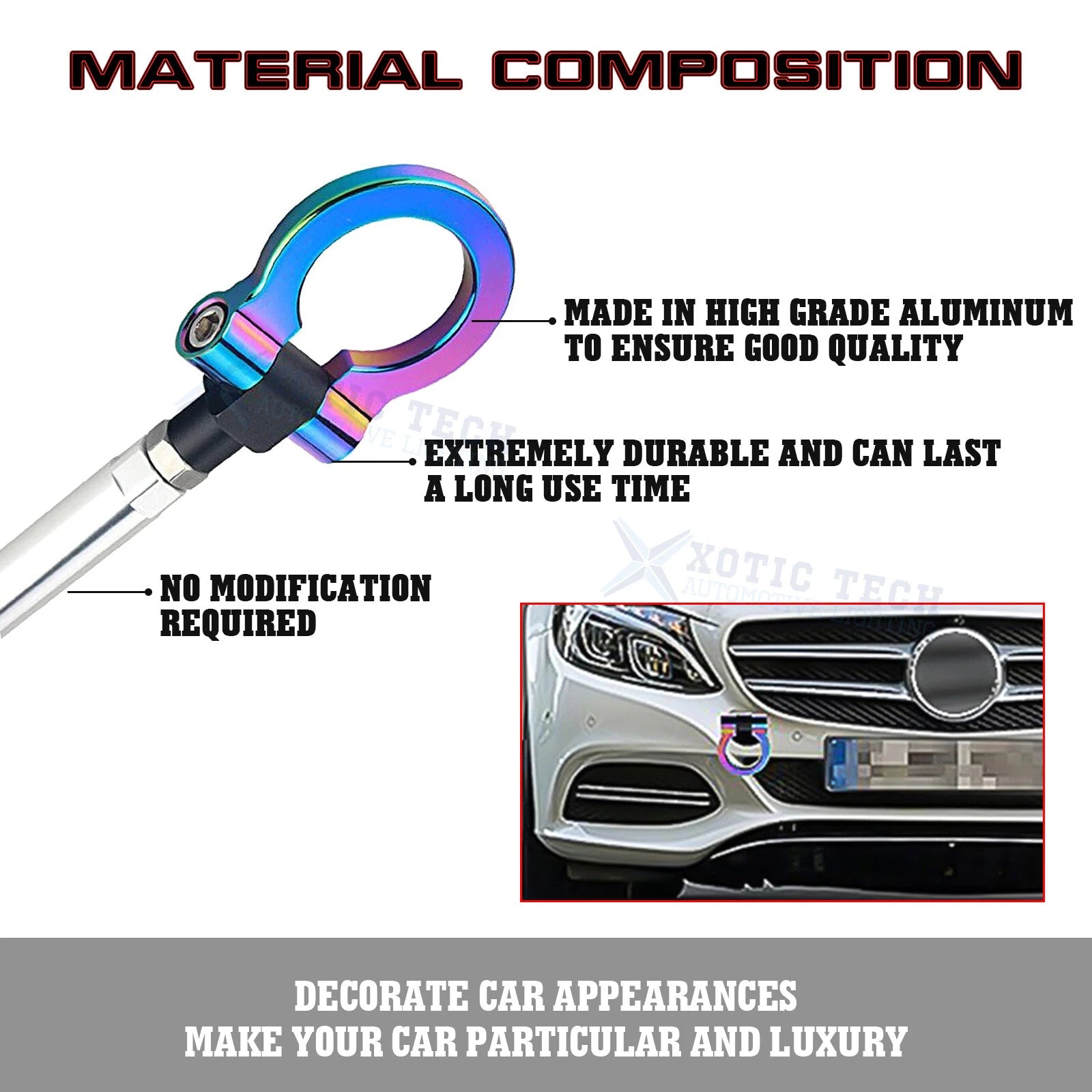 Racing Style Aluminum Tow Hook Kit for Mercedes-Benz C E CLA ML GLK GLA (2014-2016)