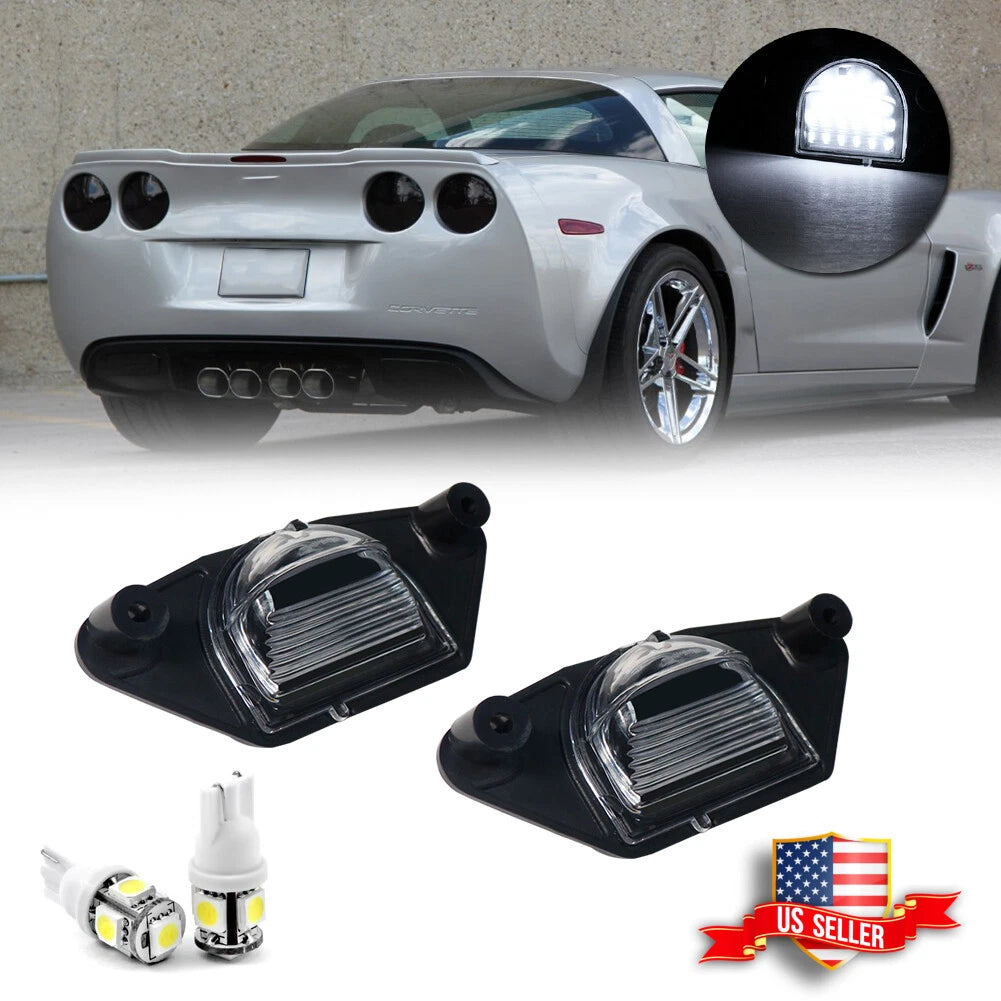 2X White 6000K LED License Plate Lights for Chevrolet Corvette (1968–2013)
