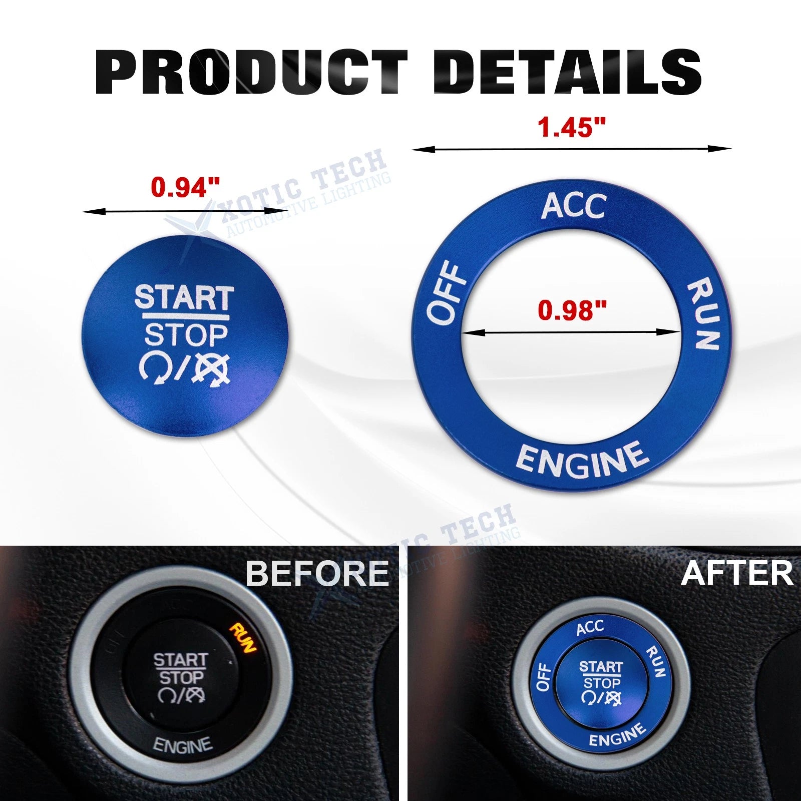 Keyless Engine Push Start Button & Surrounding Ring for Dodge Charger Challenger (2015-2023)