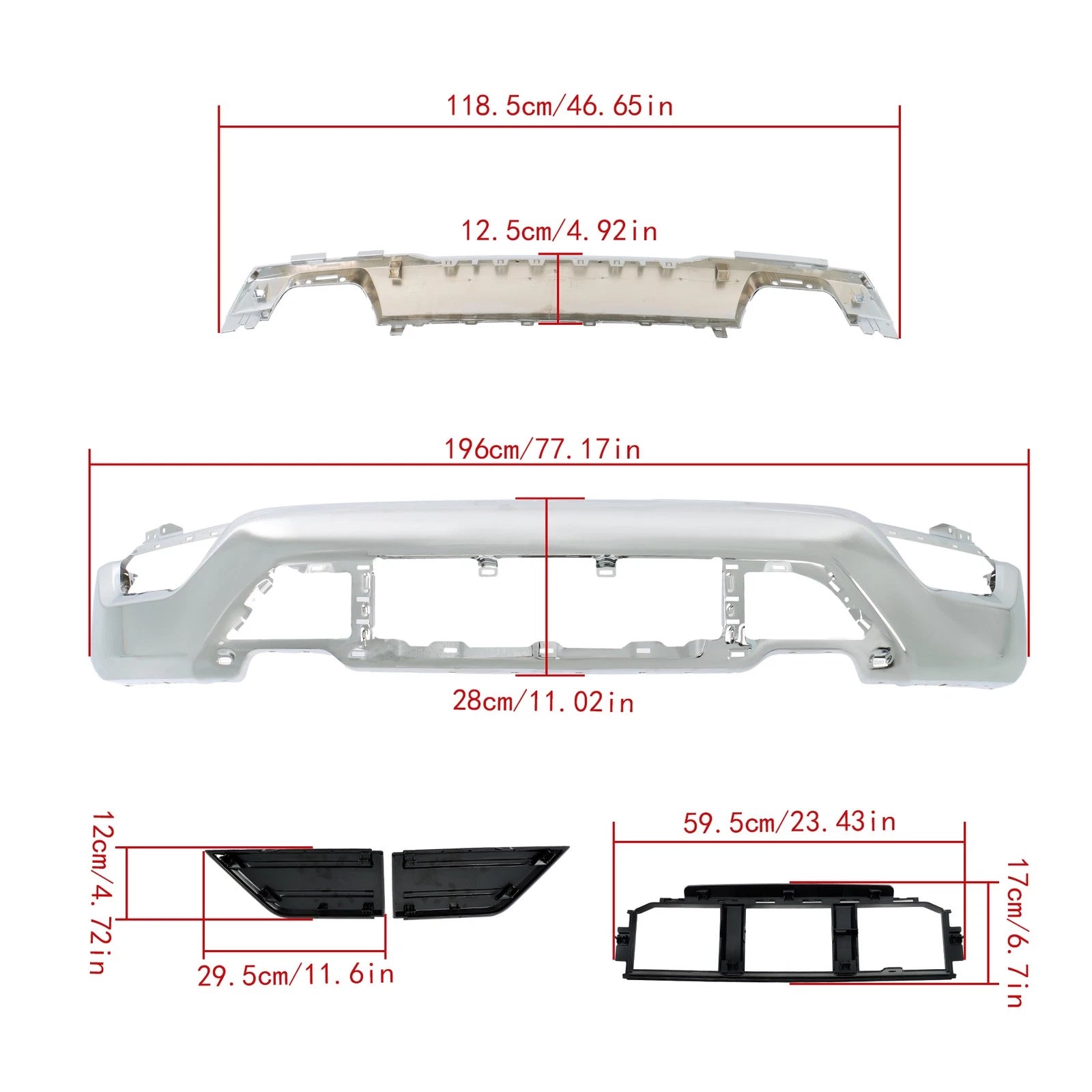 Set of 6 Chrome Front Bumpers for Ford F150 (2021–2023)