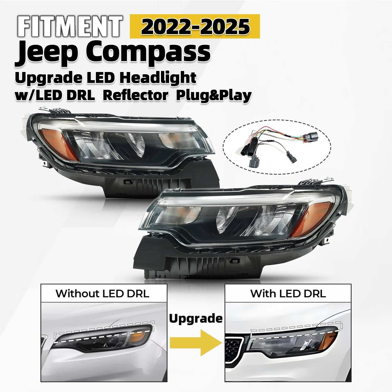 LED Reflector Headlight Pair for Jeep Compass (2022–2026)