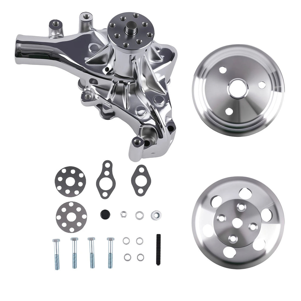 High Volume Long Water Pump & 2 Groove Crankshaft Pulley Kit for Chevy 350 400 (1967–1986)