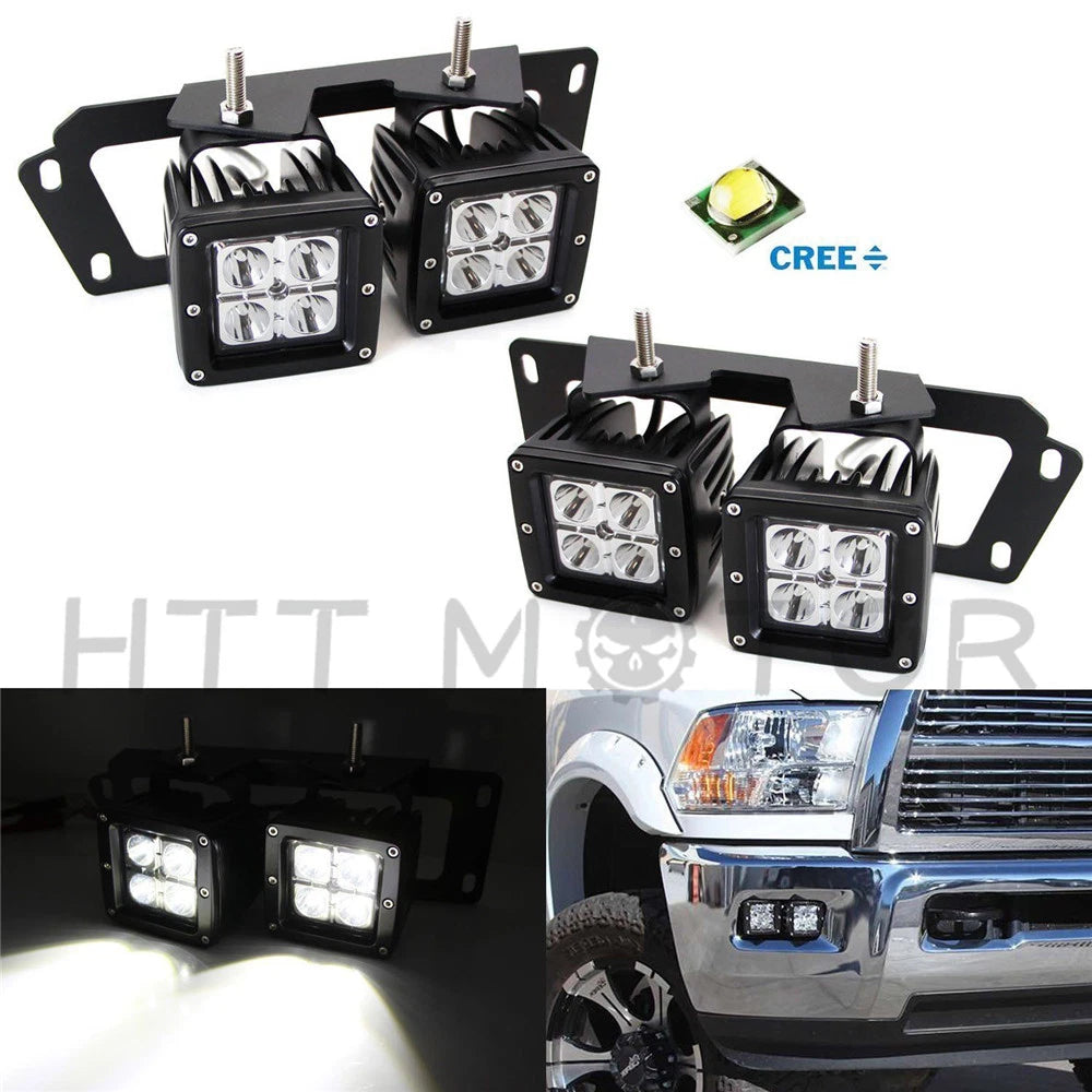 2X 80W CREE Dual LED Pods with Foglight Bracket for Dodge RAM 1500 2500 (2010–2023)