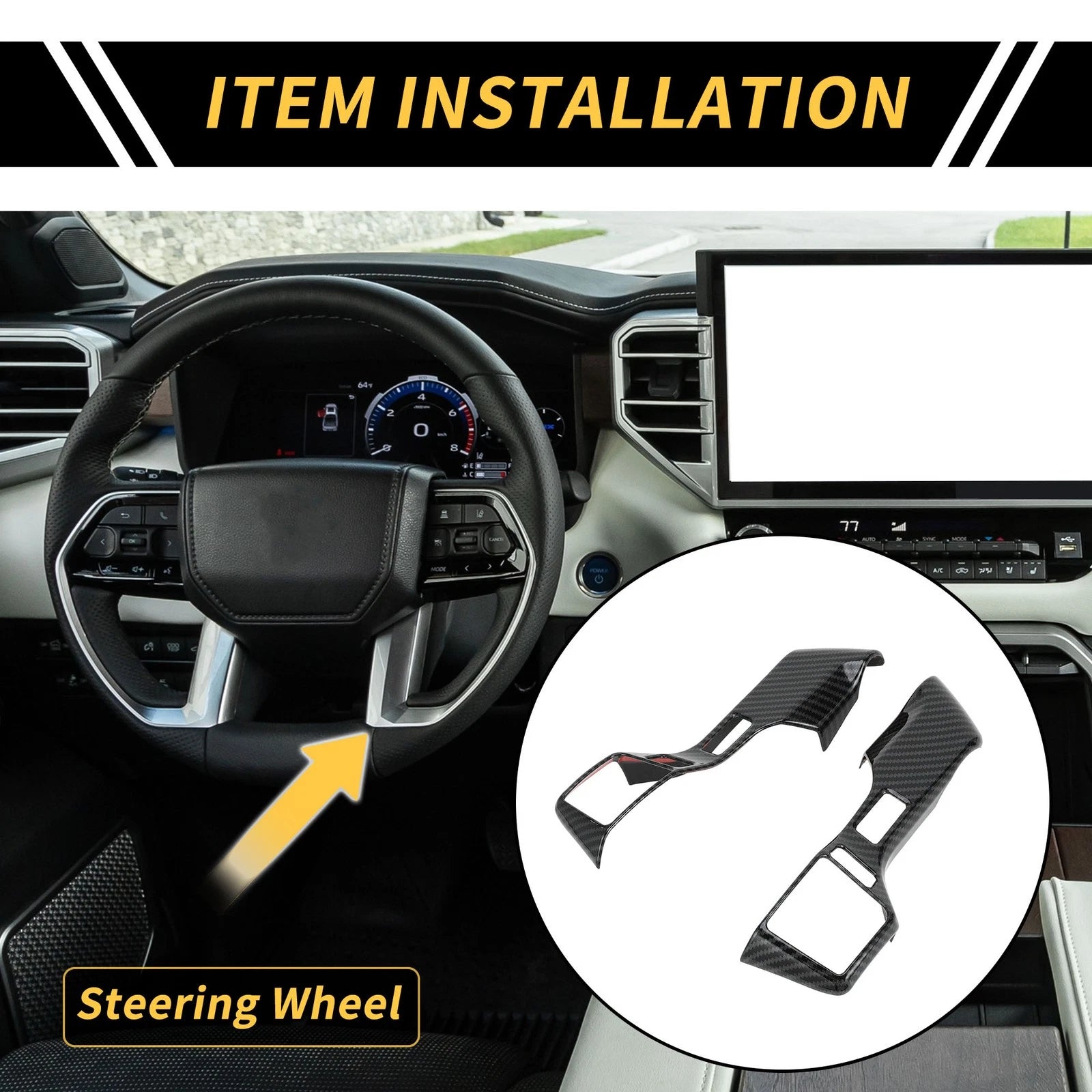 2 Pcs Steering Wheel Cover Trims for Toyota Tacoma (2016–2023) - Carbon Fiber Pattern