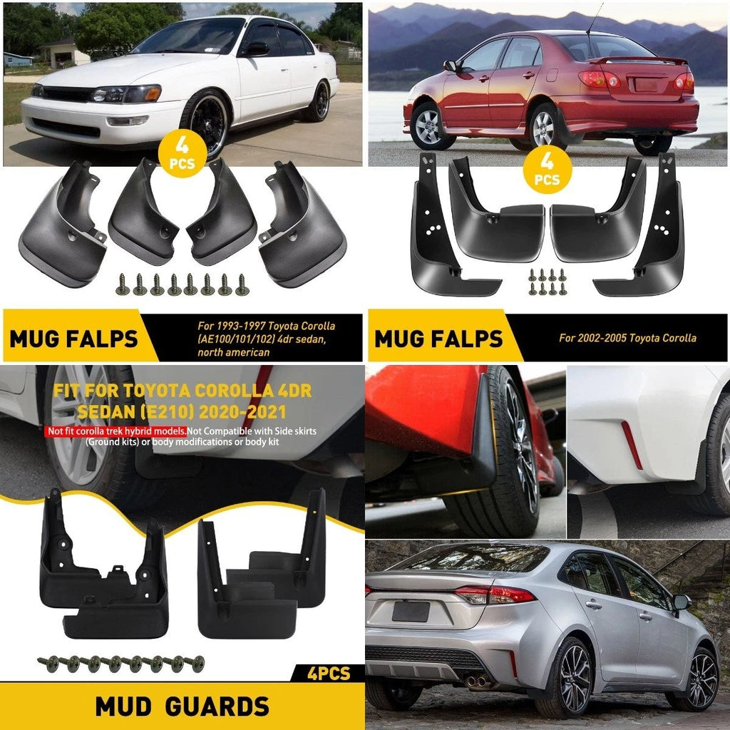 Set of 4 Mud Guards for Toyota Corolla Sedan (1993–1997, 2002–2005, 2020)