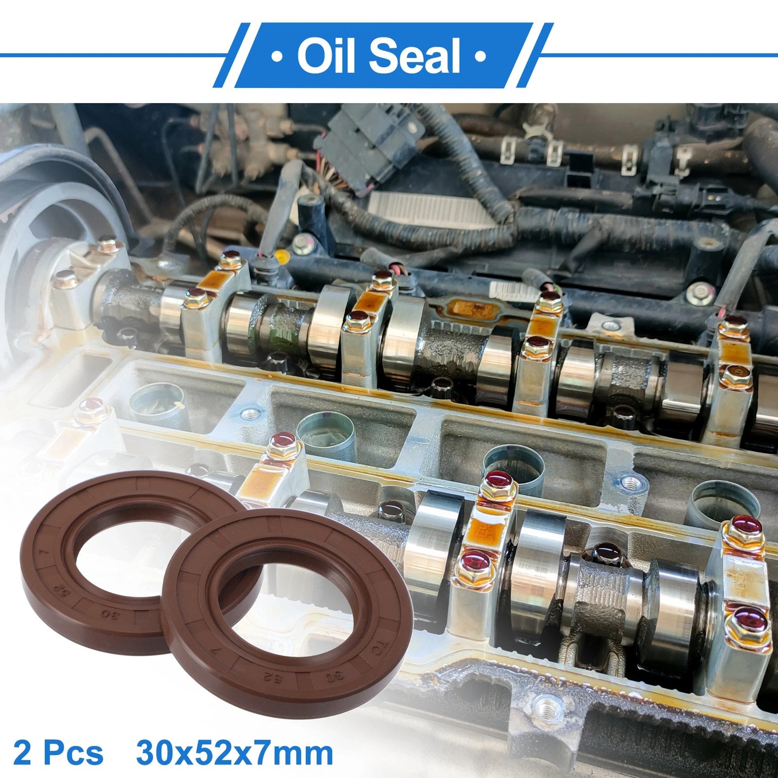 2X Oil Seal Rotary Shaft Seal FKM Rubber 30x52x7mm for Various Models 
