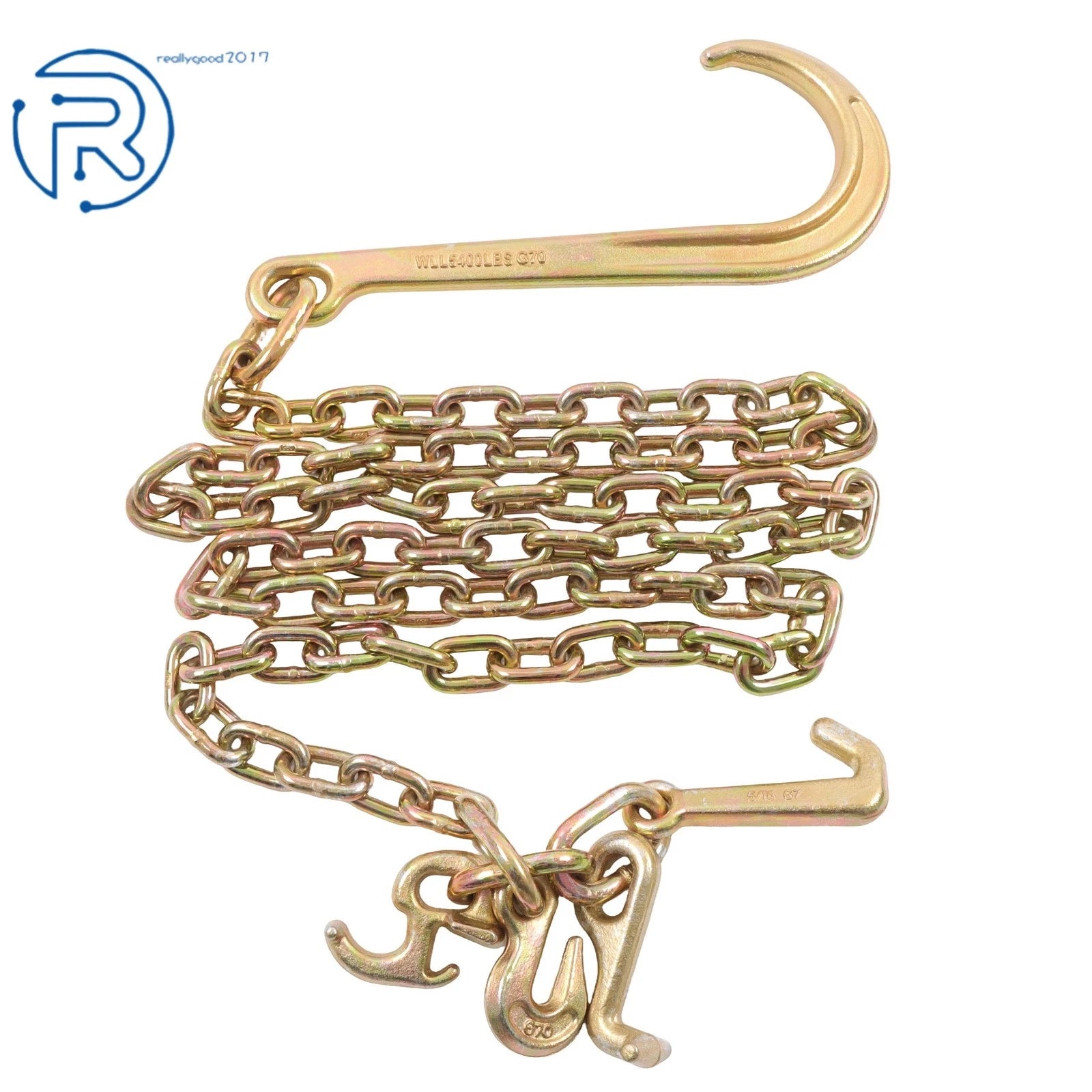 Set of 4 J Hook Tow Chains 5/16"×8' G80 with 15" Grab Hook 4700Lbs