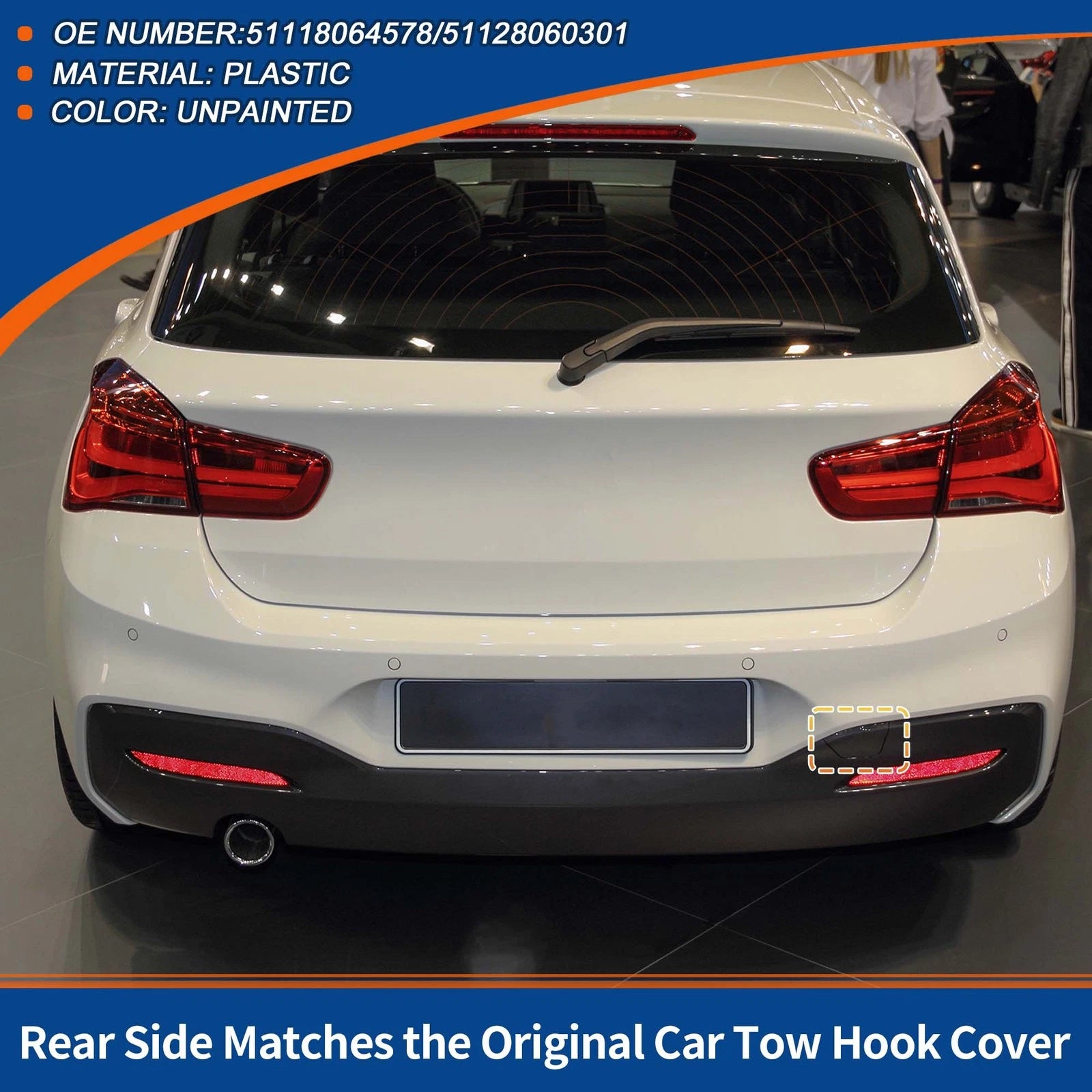 Rear Bumper Tow Hook Cover for BMW 114i (2015–2018) No. 51118064578 Unpainted