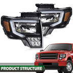 LED Tube DRL Headlights for Ford F-150 (2009–2014) Left + Right Set