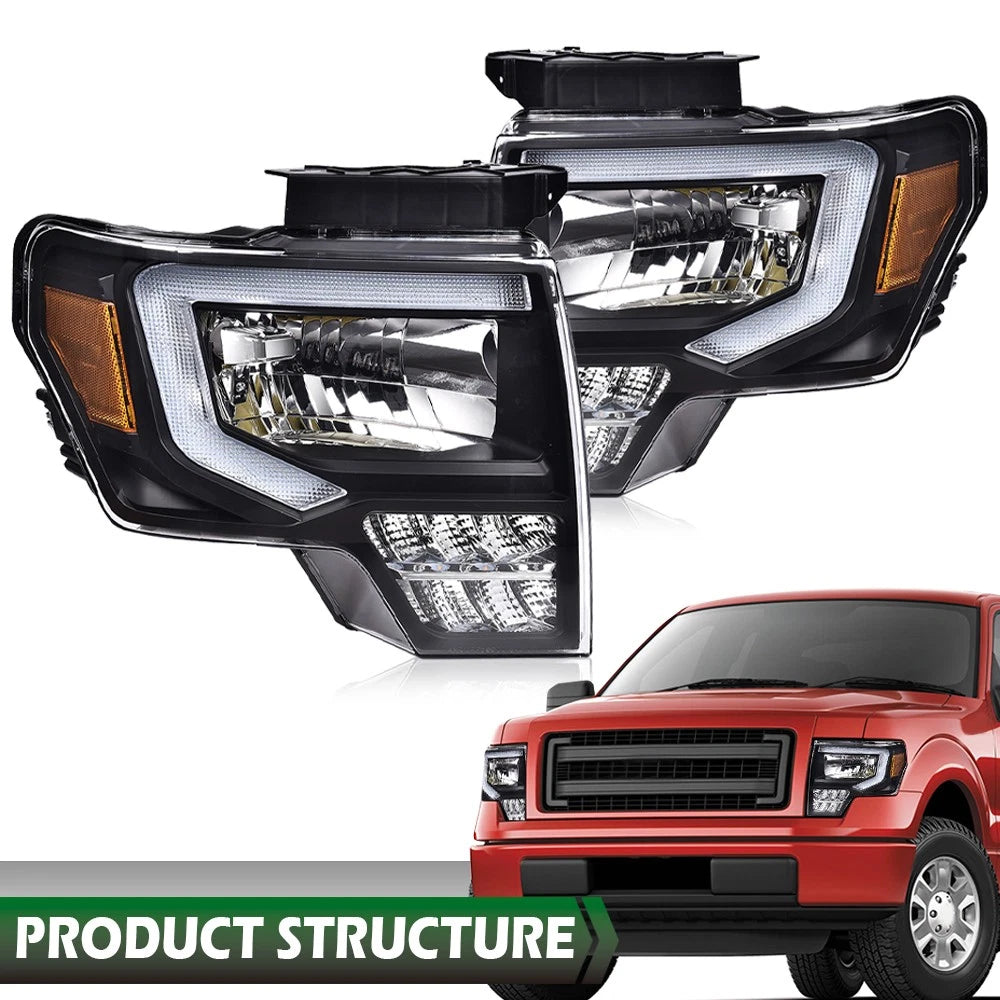 LED Tube DRL Headlights for Ford F-150 (2009–2014) Left + Right Set